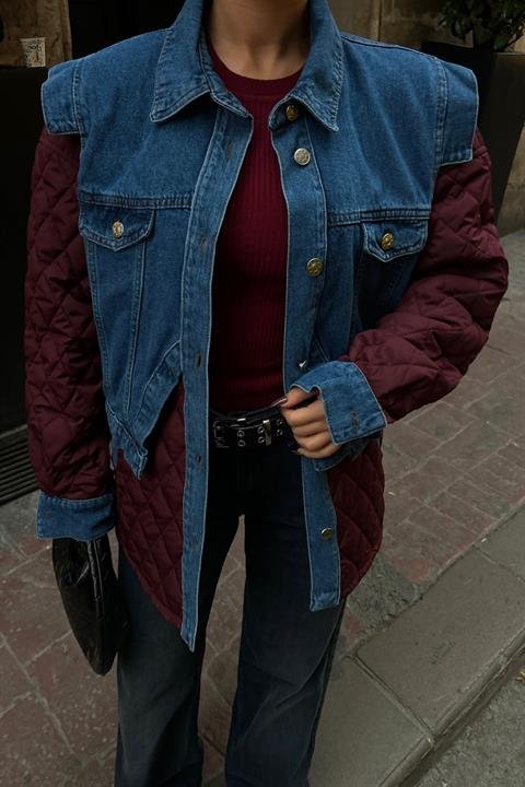 Denim Garnili Kapitone Ceket 7071