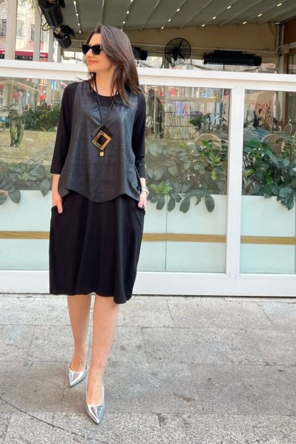 Kadın Viskon Kumaş Cep Detaylı üçlü Takım