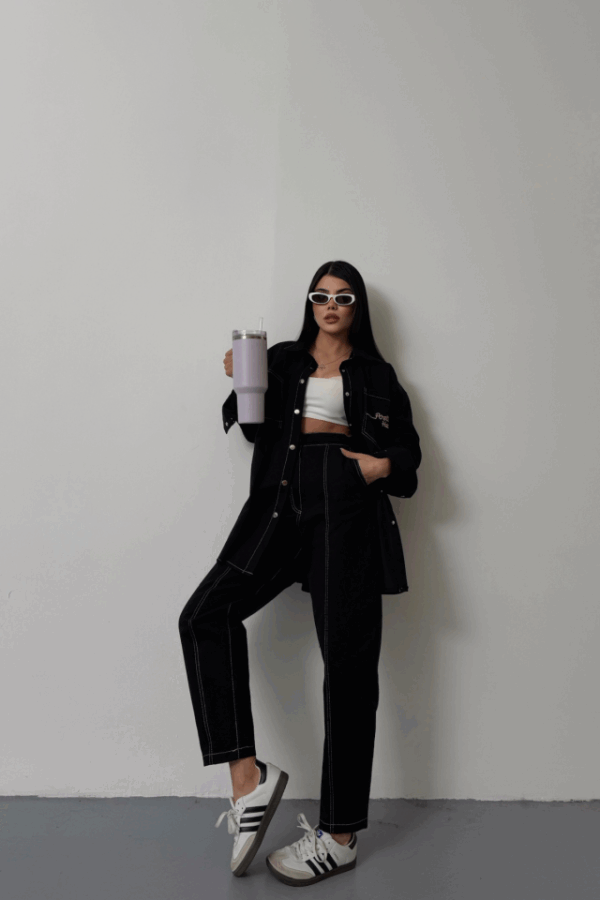 DENİM PUNTOLU GÖMLEK-PANTOLON TAKIM - Sarı