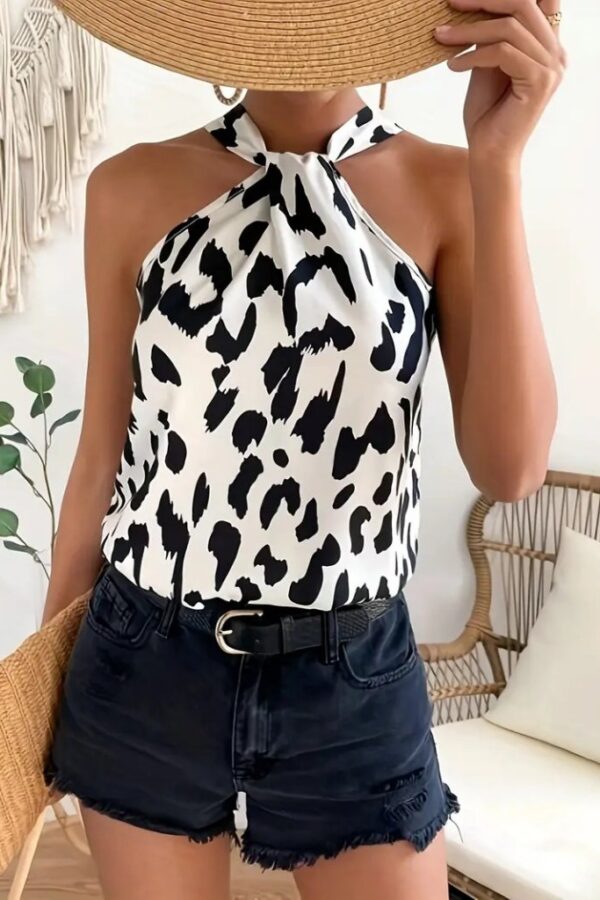 Kadın Omuzlardan Açık Boyundan Geçmeli Desenli Dalgıç Bluz