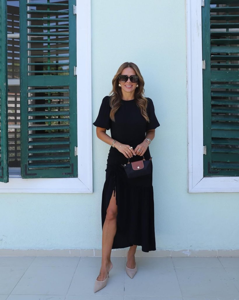 Kadın Kısa Kollu Bisiklet Yakalı Yandan Yırtmaçlı Büzgülü Janjan Krep Elbise - Görsel 7