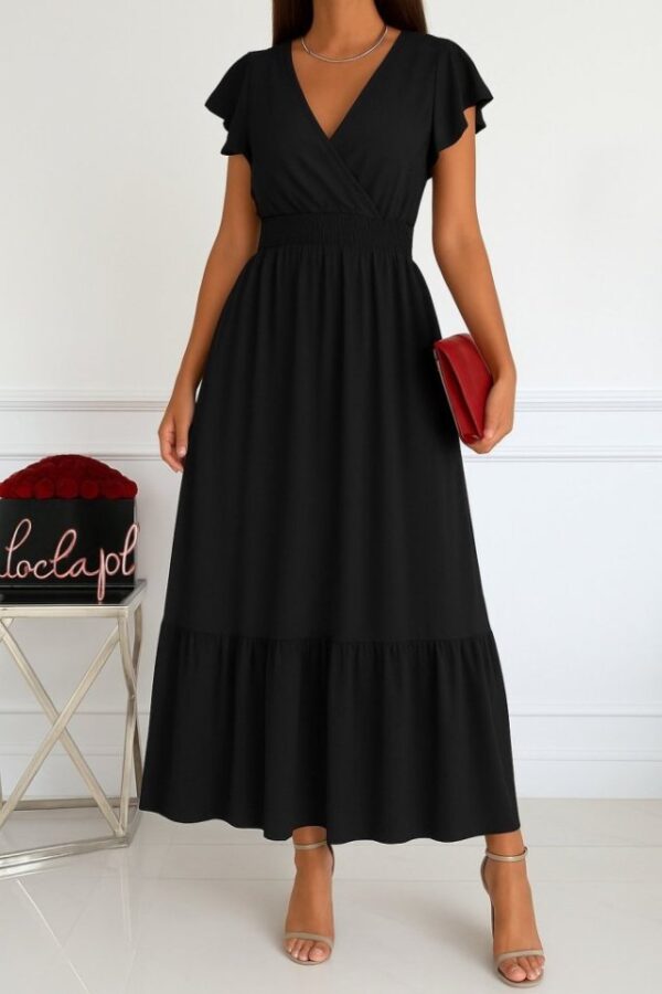 Kadın Kısa Kelebek Kollu Kruvaze Yakalı Beli Lastikli Aerobin Elbise