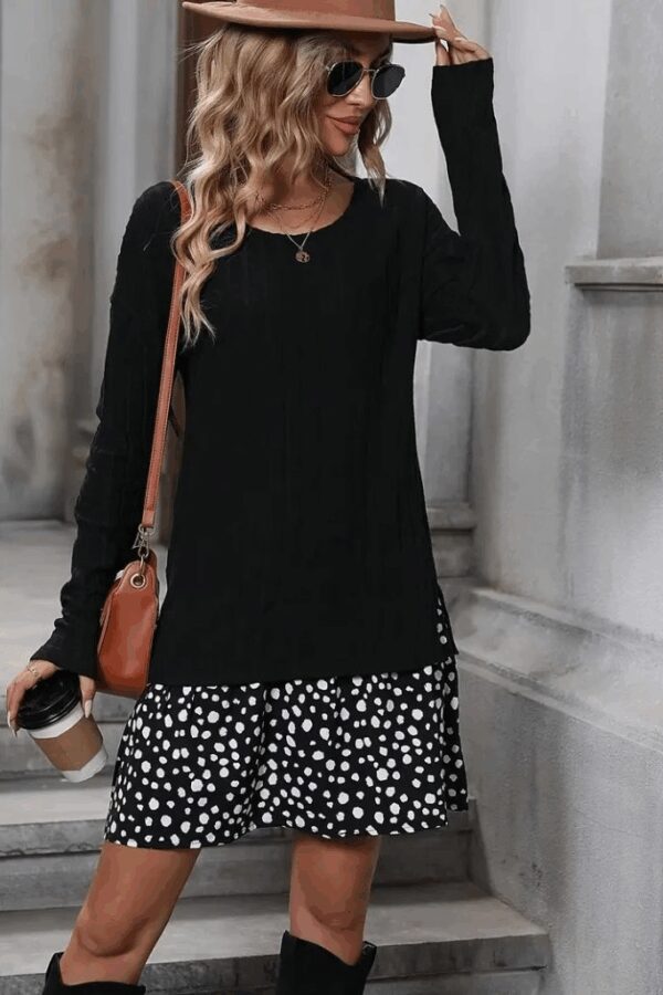 Kadın Uzun Kollu Bisiklet Yaka şardonlu Kaşkorse Bluz Ve Süprem Etek Elbise