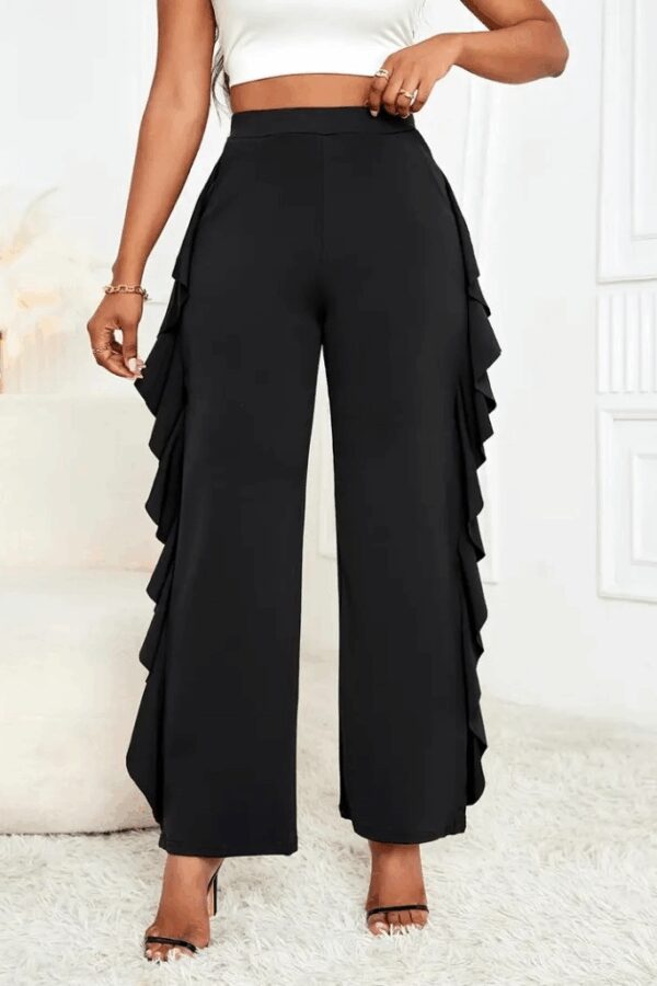 Kadın Yüksek Bel Yanları Volanlı Cepli Sandy Pantolon