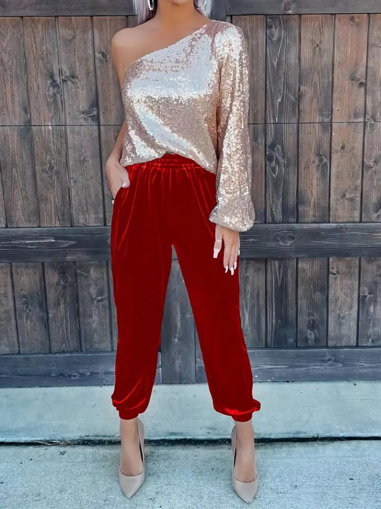 Kadın Beli Lastikli Yüksek Bel Cep Detay Kadife Pantolon - Görsel 6