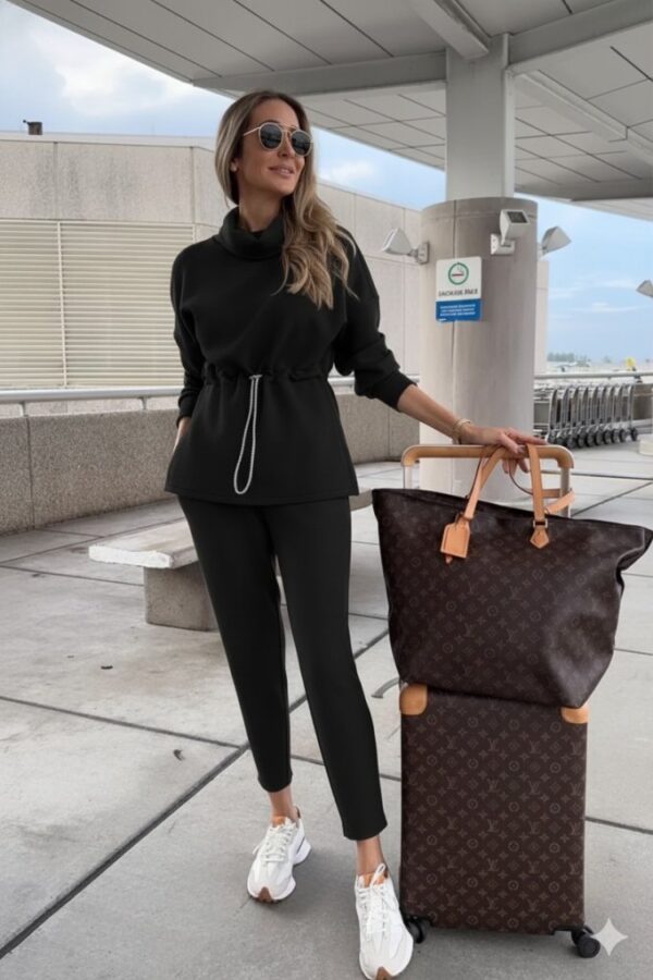 Kadın Uzun Kollu Balıkçı Yaka Belden Lastikli Modal Bluz Ve Pantolon Ikili Takım