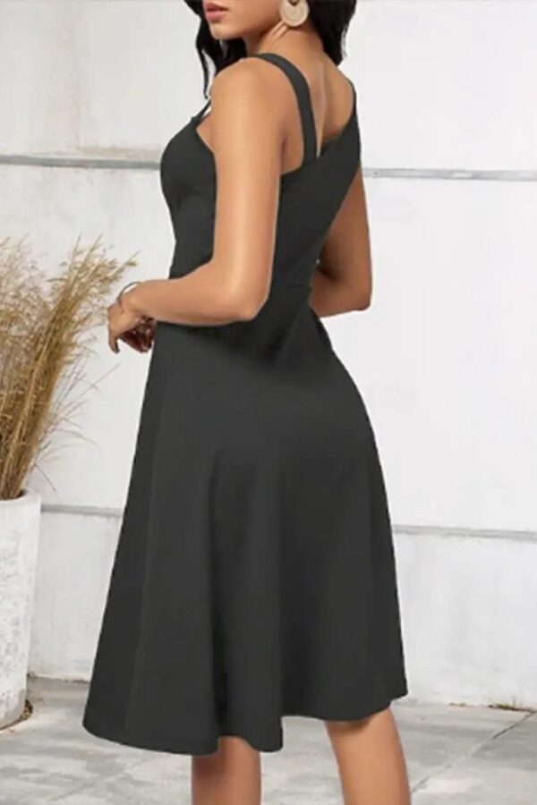 Kadın Tek Omuzu şerit Detaylı Kolsuz Yandan Düğme Detaylı Janjan Krep Elbise