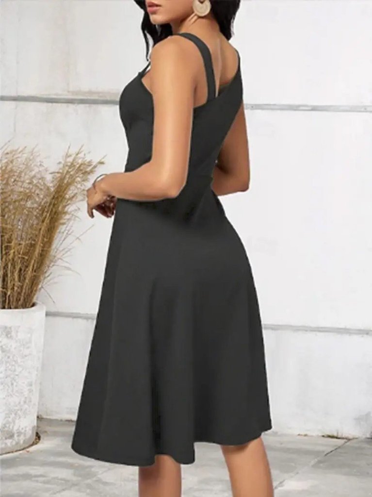 Kadın Tek Omuzu şerit Detaylı Kolsuz Yandan Düğme Detaylı Janjan Krep Elbise - Görsel 10