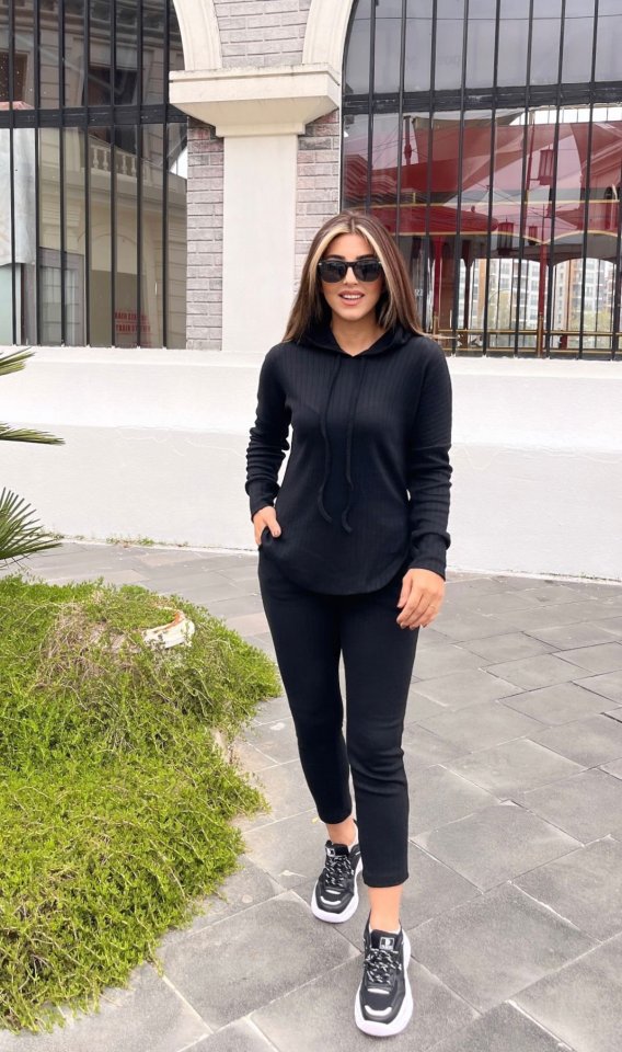 Kadın Uzun Kollu şardonlu Kaşkorse Kapşonlu Ikili Takım - Görsel 4