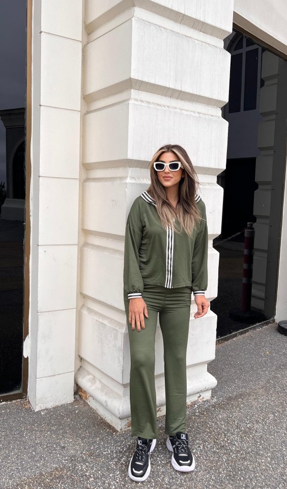 Kadın Uzun Kollu Kapşonlu önü Fermuarlı şerit Detay Viskon Iki Iplik Alt üst Ikili Takım - Görsel 5