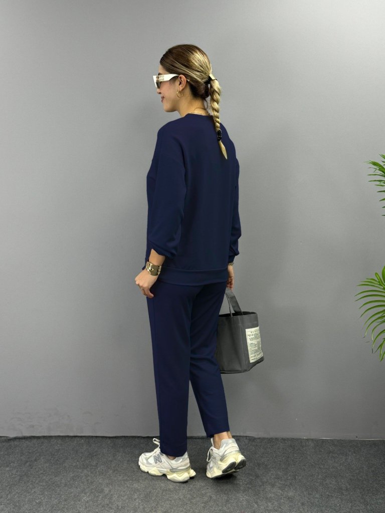 Kadın Uzun Kollu Bisiklet Yaka Viskon Iki Iplik Bluz Ve Pantolon Ikili Takım - Görsel 7