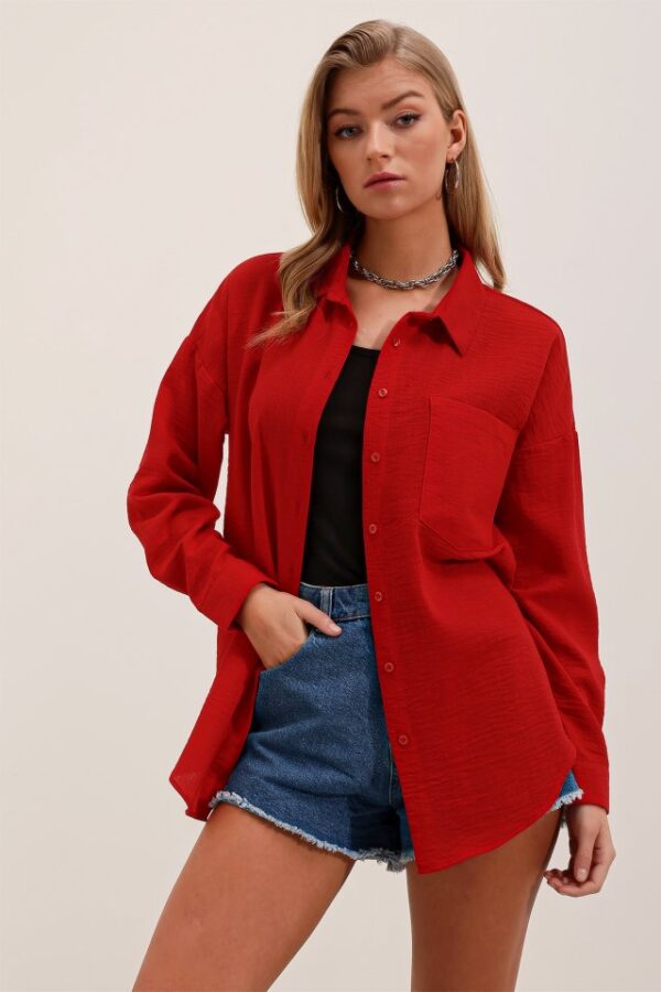 20153 Tek Cepli Oversize Gömlek - Yeşil