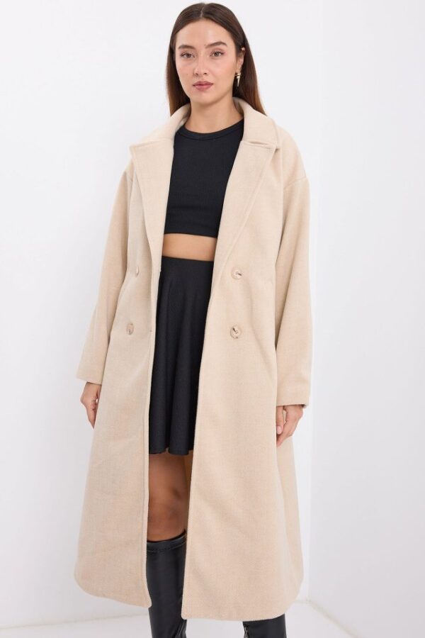 Yeşil Oversize Geniş Kesim Yünlü Uzun Kaşe Kaban 9113