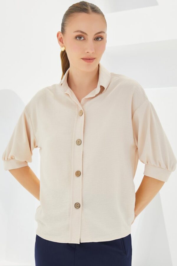 Beyaz Kısa Kol Oversize Keten Gömlek 20240