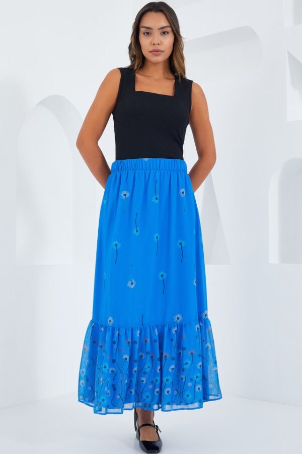 Kırmızı Desenli Şifon Etek 8010