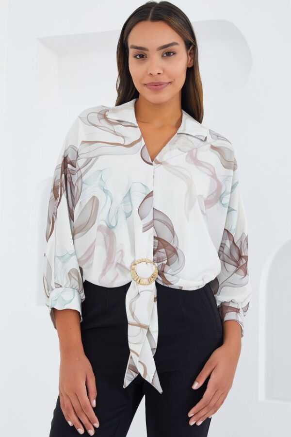 Oversize Dökümlü Crop Saten Gömlek 906 - Kahverengi