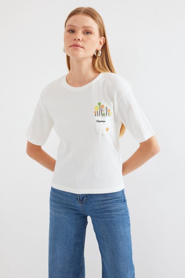 912 Baskılı Örme Basic Tişört - Siyah