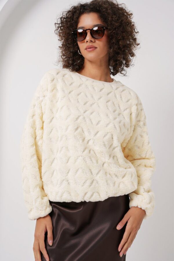 55445 Peluş Kazak - Ekru