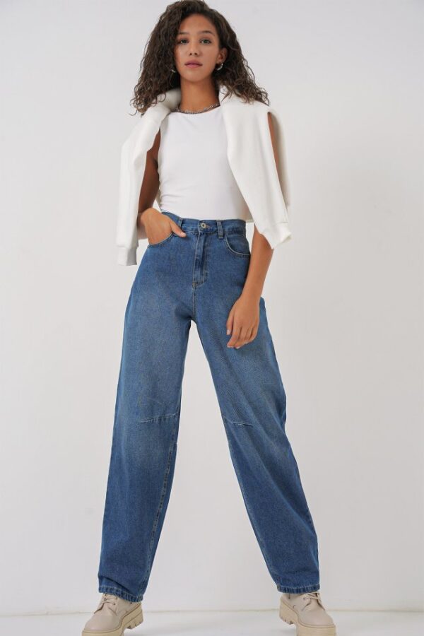 6689 Yüksek Bel Baggy Kot Pantolon - Lacivert