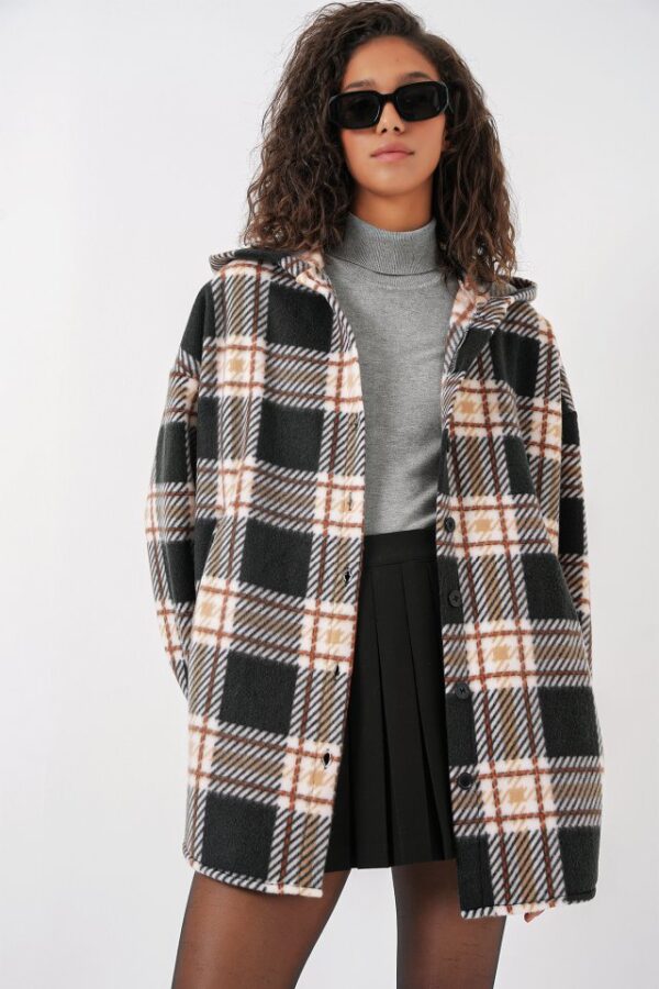 0710 Kapüşonlu Oversize Gömlek - Gri