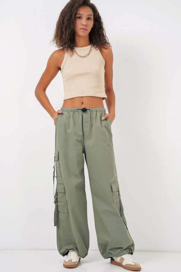 6691 Geniş Paça Kargo Pantolon - Ekru