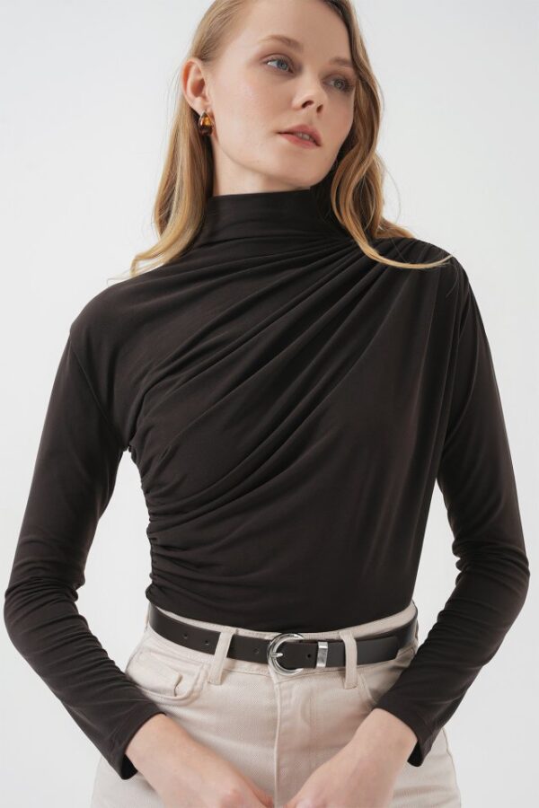 925 Büzgü Detaylı Sandy Bluz - Bisküvi