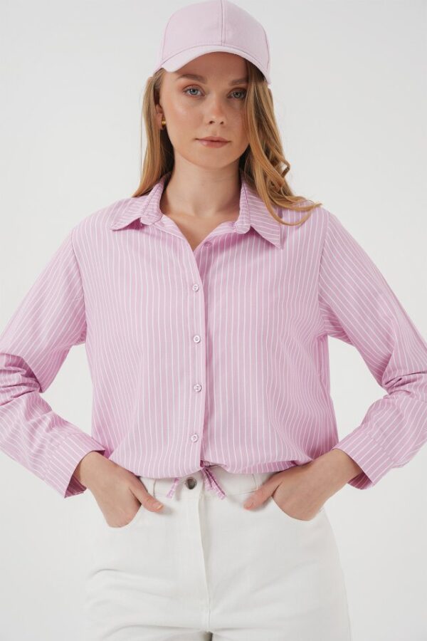 20276 Uzun Kol Çizgili Gömlek - Kahverengi