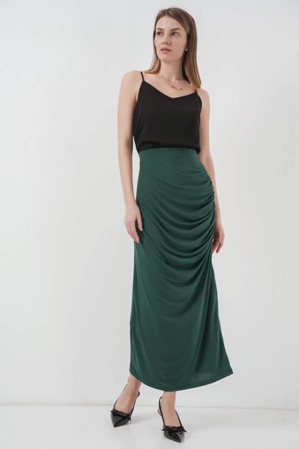 8035 Büzgülü Midi Etek - Bordo