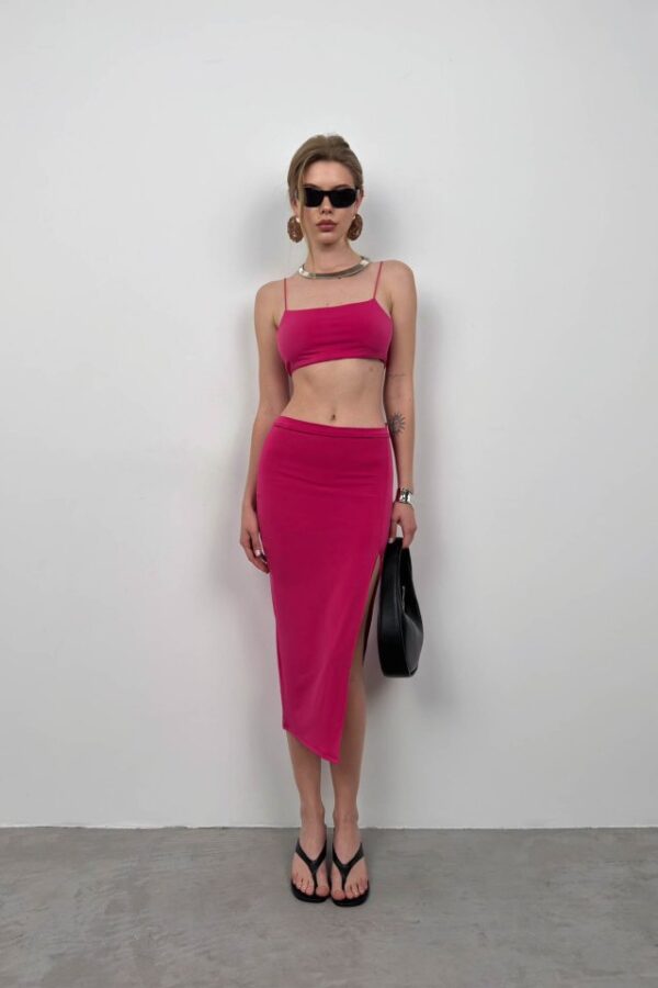 Askılı Crop Yırtmaçlı Etek Takım