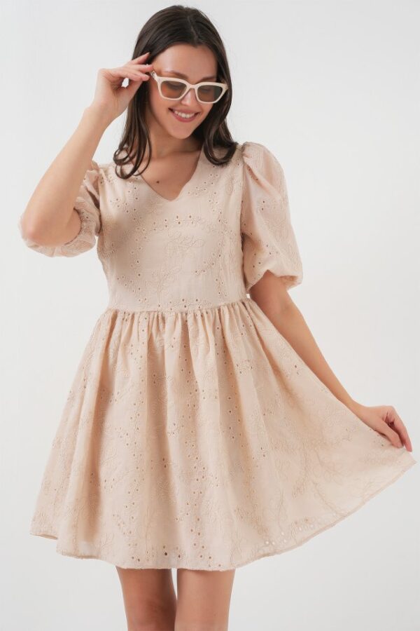 2529 Fistolu Kısa Elbise - Siyah