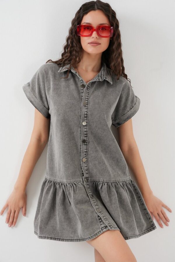 Kısa Kot Elbise 2530 - Füme