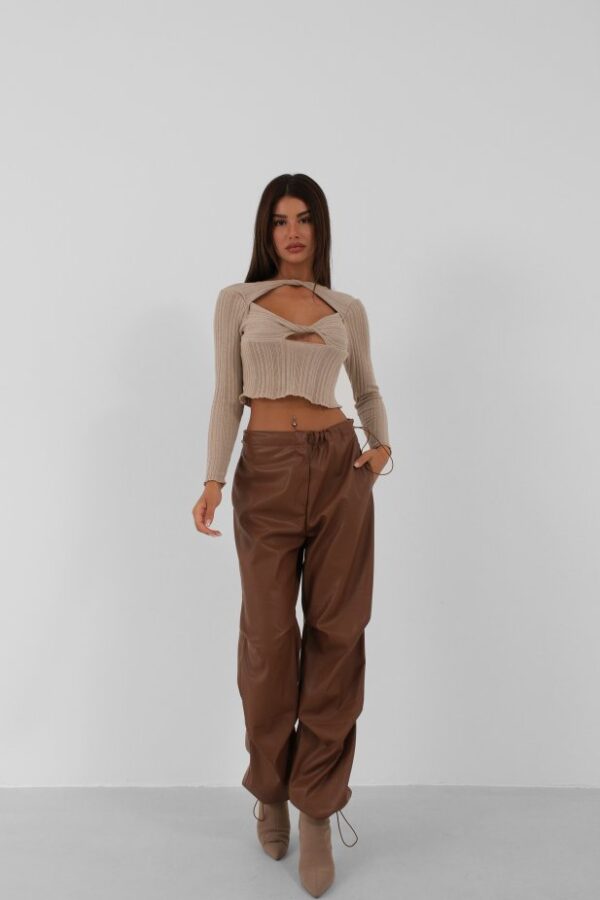Bel Lastikli Deri Pantolon