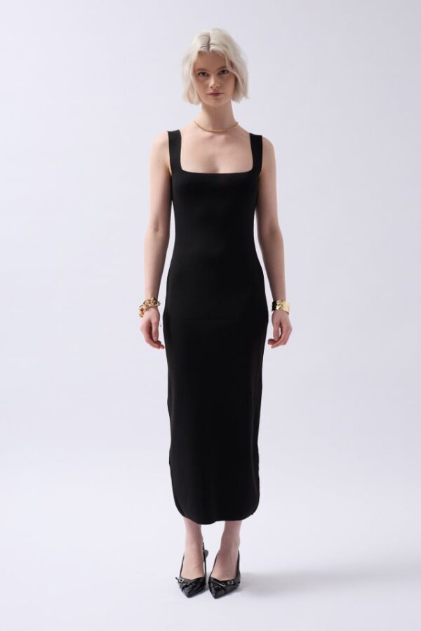 Kalın Askılı Midi Elbise