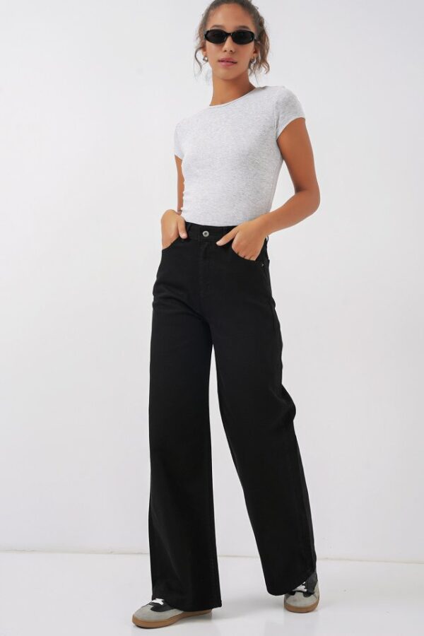 Bol Paça Yüksek Bel Palazzo Kot Pantolon 6656 - Lacivert