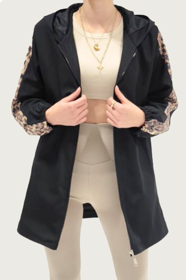 5103 Kolları Payetli Kapüşonlu Mont - Siyah