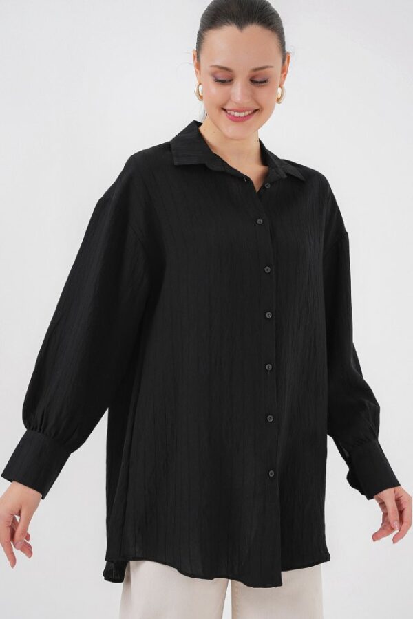 Çizgili Uzun Gömlek Tunik 5963 - Siyah