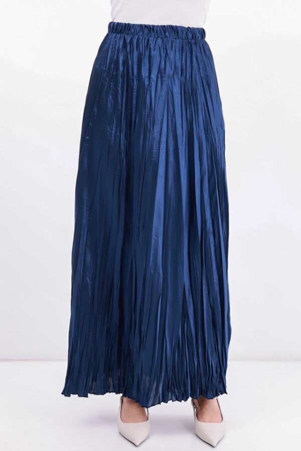 Uzun Kırışık Etek 8034 - D.Lacivert