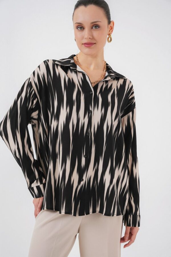 Desenli Oversize Gömlek 20301 - Lacivert