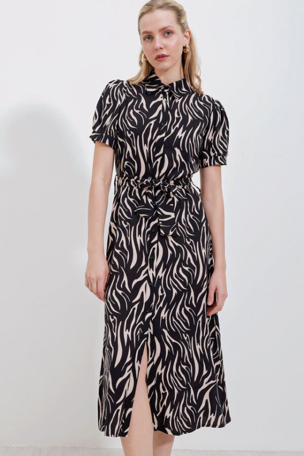 2213 Kısa Kol Viskon Elbise - Siyah