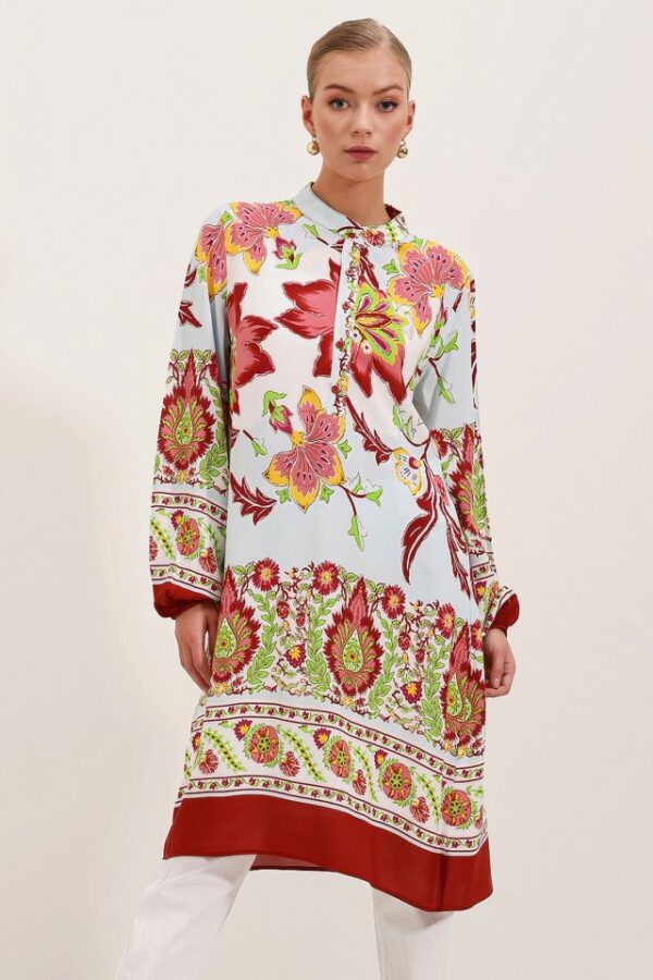 5903 Desenli Viskon Elbise - Bordo