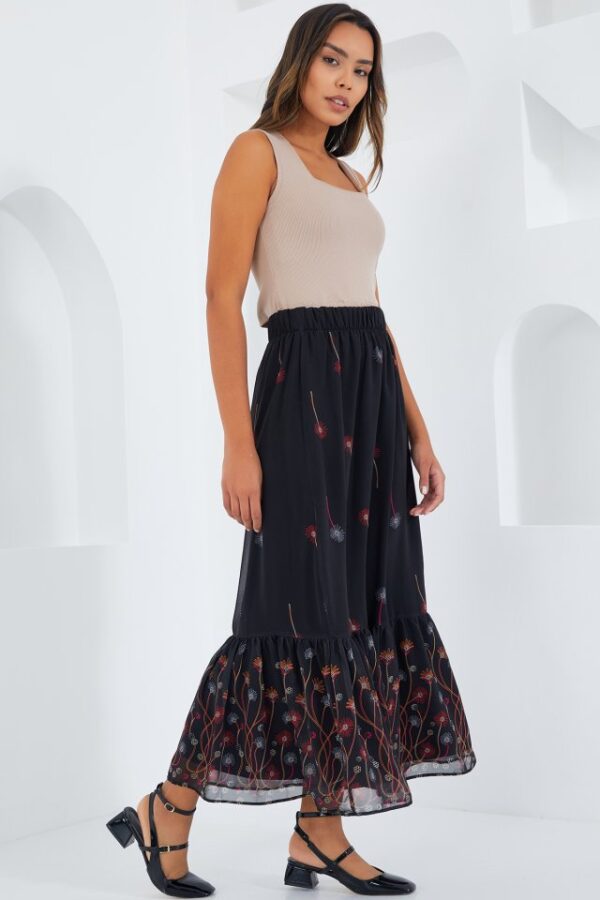 8010 Desenli Şifon Etek - İndigo