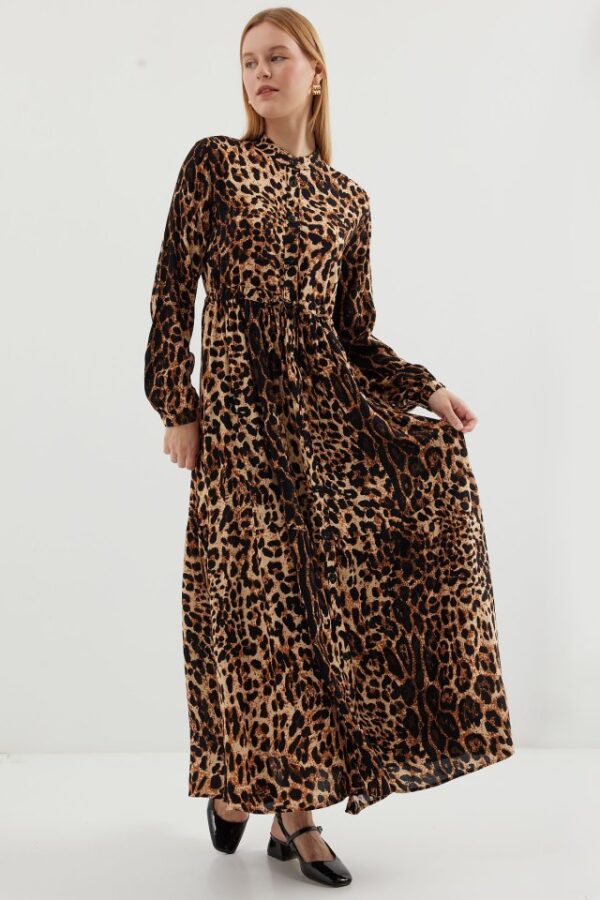 2144 Hakim Yaka Tesettür Elbise - A.Kahve