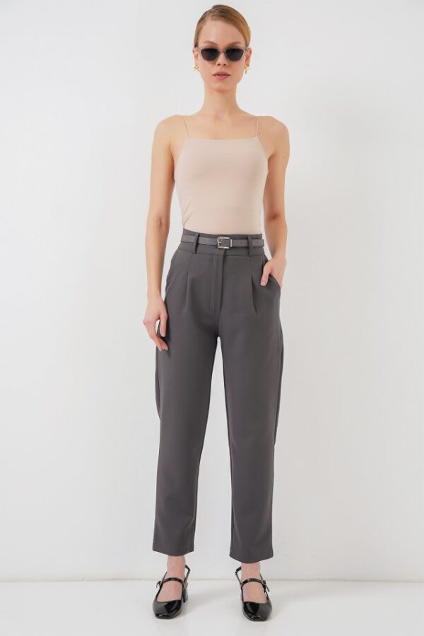 Pileli Kemerli Kumaş Pantolon 6725 - Siyah