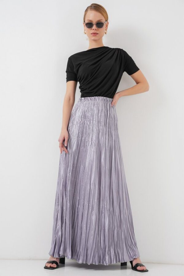 Uzun Kırışık Etek 8034 - D.Lacivert