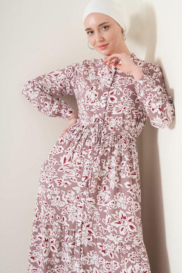 2144 Hakim Yaka Tesettür Elbise - Gül Kurusu