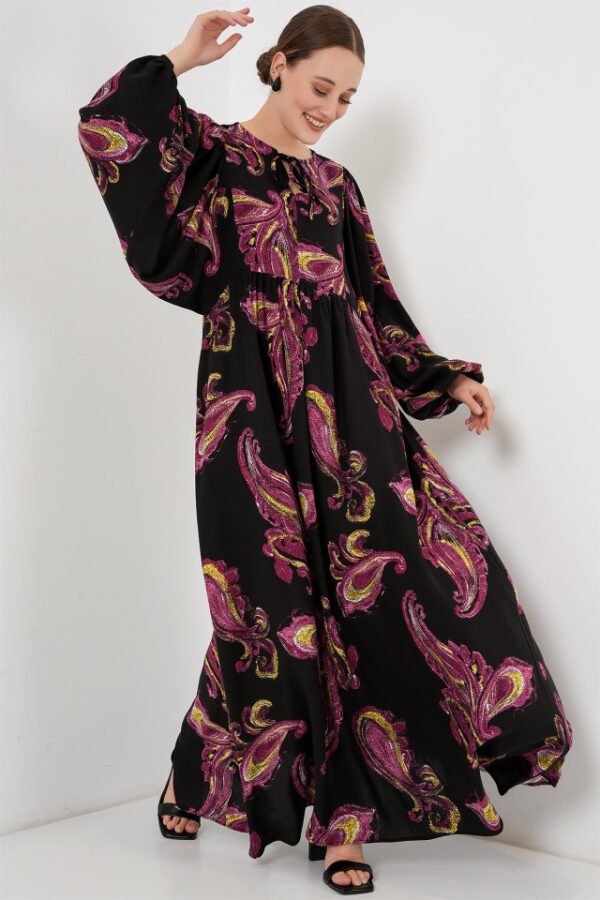 Balon Kol Uzun Tesettür Elbise 2464 - M. Taba