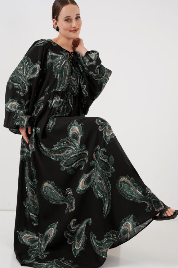 Balon Kol Uzun Tesettür Elbise 2464 - M. Taba