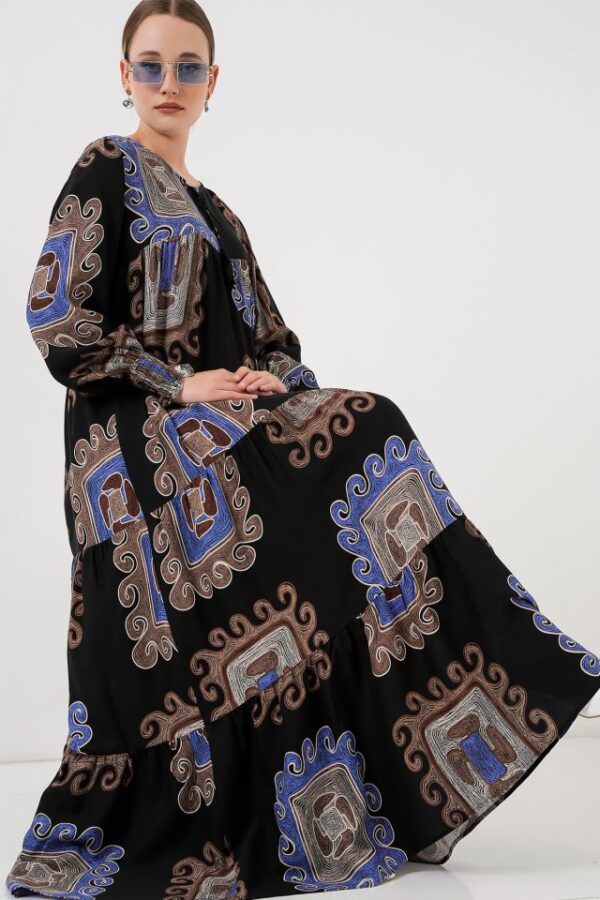 1947 Desenli Uzun Elbise - M. Kahverengi