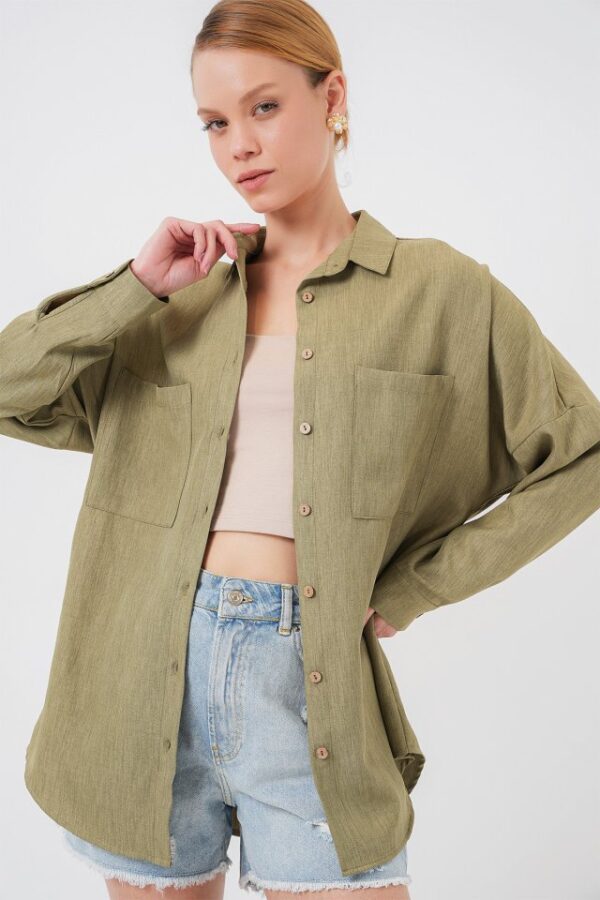 20126 Oversize Keten Gömlek - Mavi