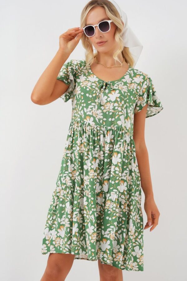 2352 V Yaka Kısa Elbise - A.Haki